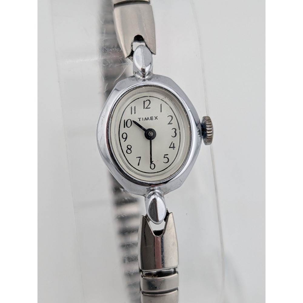 Vintage Timex Mexico Women's Mechanical Watch 17mm Case Stretch Band- Working